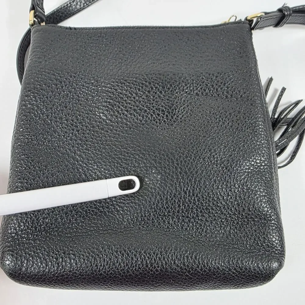 Michael Kors Black Pebbled Leather Small Crossbody Purse Gold Hardware Tassel